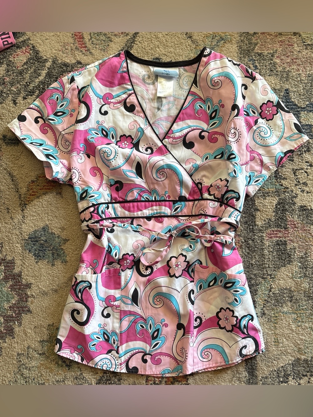 Y2K Paisley Print Scrub Top